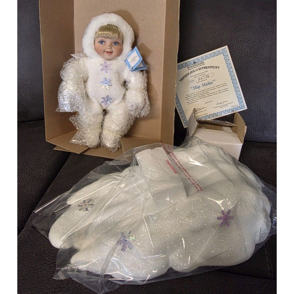Ashton-Drake Doll Snow Babies Slip Slidin 1995 Box COA Skis Winter Feather Wings